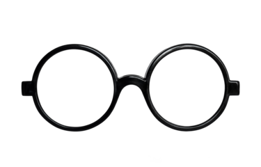Black plastic round nerd eyeglasses isolated cutout on transparent