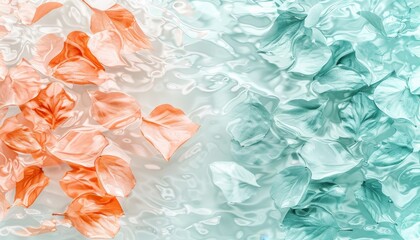 Elegant spring background  floating rose gold and powder blue petals, minimalist grace and beauty