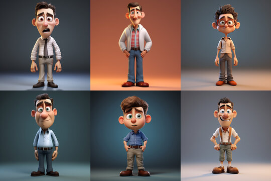 Character Set of a Cartoon Man in Different Poses and Expressions Collection
