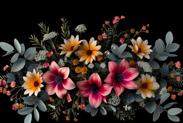 Fototapeta na wymiar Symmetrical Floral Arrangement on Dark Background