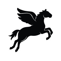 A flying Pegasus horse with wings running horse outline thick isolated view