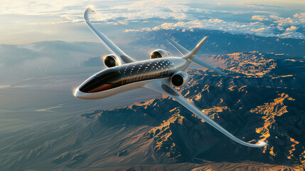 Obraz premium The exterior of an aircraft featuring lightweight aerodynamic designs and materials to enhance fuel efficiency and reduce emissions