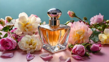 Obraz na płótnie Canvas Image of elegant perfume bottle. back light photo. vintage filtered image 
