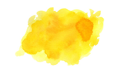 Sunny bright artistic textured yellow watercolor shape. Abstract summer citrus juice splash concept illustration, abstract watercolour splash for banner design, texture, surface