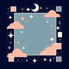 Moon and stars frame - vector frame - invitation card 