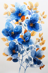 Simple Botanical gold and blue Watercolor Design Symmetrical Print