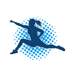 Silhouette of a slim female jump pose. Silhouette of a casual woman jumping