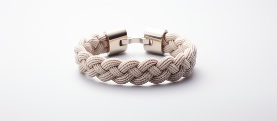 A stylish white bracelet featuring a intricate knot design, made from durable rope, showcased on a clean white background.