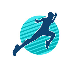 Silhouette of a sporty man in running pose. Silhouette of a male run pose.