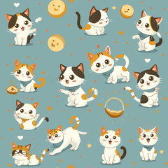Cheerful Kitties Pattern Wallpaper