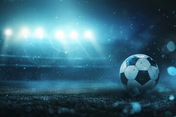Close-up of old soccer ball in the stadium in the evening light