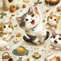 Playful Kittens Pattern Wallpaper