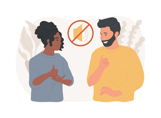 Sign language conversation isolated concept vector illustration. Gesture natural language, sign conversation, voiceless speaking, hand alphabet, manual articulation, deaf people vector concept.