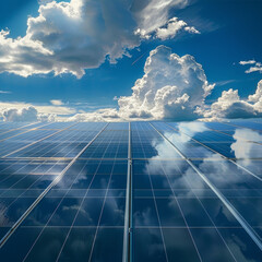 Reflective Solar Panels against Blue Sky