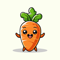 vector illustration of cute and funny carrot in cartoon and flat style. Suitable for illustrating healthy food for children on pamphlets and so on