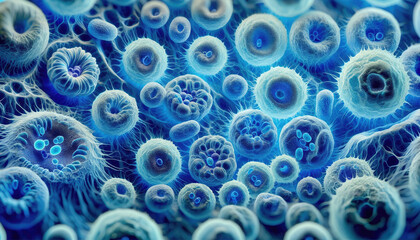 Close-up of Cellular Structures in Blue Tones.