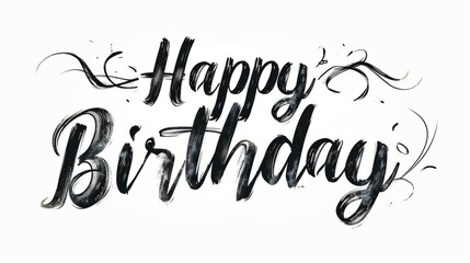 Words Happy Birthday isolated on white background made in Gothic Calligraphy style. Decorative lettering of phrase Happy Birthday. Creative postcard. Ai Generated Digital art poster.