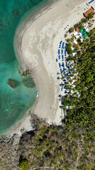 Drone aerial view of Isla Tortuga, tropical paradise beach island in Costa Rica central america Nicoya peninsula