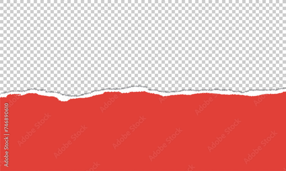 Wall mural torn a half sheet of red paper from the bottom on white background. vector template paper design. ve