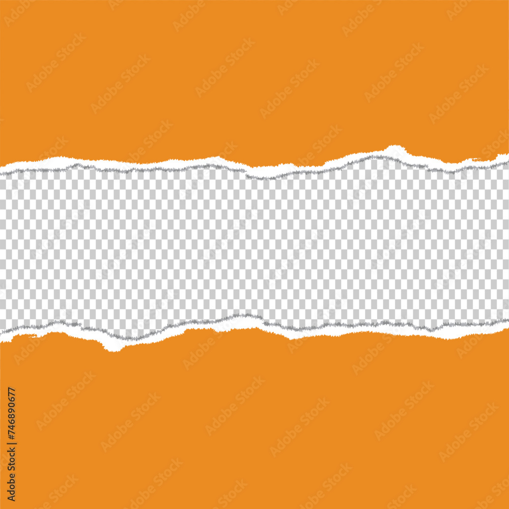 Wall mural torn a half sheet of orange paper from the bottom on white background. vector template paper design.