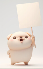 Cute Cartoon Puppy Holding Blank Signboard