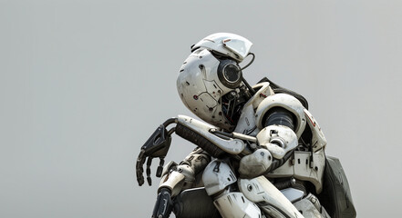 An abandoned AI robot sits idle, its malfunctioning state revealing the complexities and unpredictability of artificial intelligence, left to the passage of time. Generative ai.