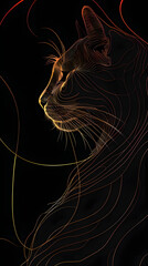 Abstract cat line drawn on black background