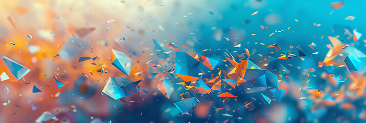 Magical Explosion of Colorful Crystals. A captivating abstract composition with vivid blue and orange crystal shards. - obrazy, fototapety, plakaty