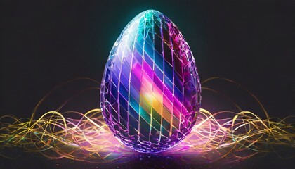 background with lights wallpaper Abstract transparent cyber colorful Easter egg on dark