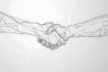 Polygonal Handshake, Business Agreement, Digital Collaboration, Modern Partnership, Wireframe Illustration, Minimalist Design, Professional Background