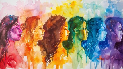 Abstract colorful art watercolor painting depicts International Women's Day - obrazy, fototapety, plakaty