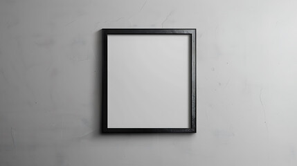 Black frame with white blank space on a grey concrete wall. Minimalistic mockup for art display.

