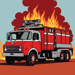 Fototapeta na wymiar Truck vehicle on fire, dangerous insurance hazard, vector illustration