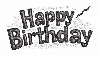 Words Happy Birthday isolated on white background made in Stippling style. Decorative lettering of phrase Happy Birthday. Creative postcard. Ai Generated Digital art poster.