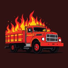 Truck vehicle on fire, dangerous insurance hazard, vector illustration