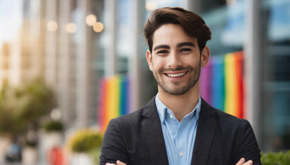 Happy young business LGBTQ with colorful, Happy and cool smile on face and office background 