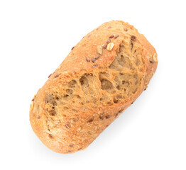 Fresh delicious bun with seeds on white background