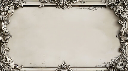 Ornate vintage frame with baroque motifs on an off-white background. Classical design element and decorative border concept. Design for invitation, certificate, or elegant poster with copy space