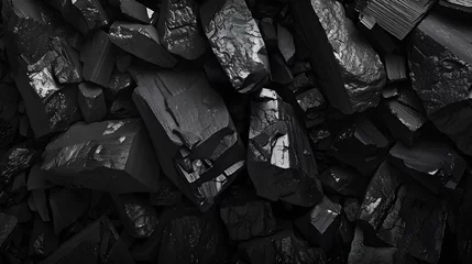 Foto op Plexiglas Picture of a pile of charcoal that uses mainly black tones © Afpongsakon