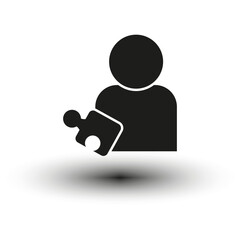 Person with puzzle, solving challenge, individual contribution, strategy concept. Vector illustration. EPS 10.