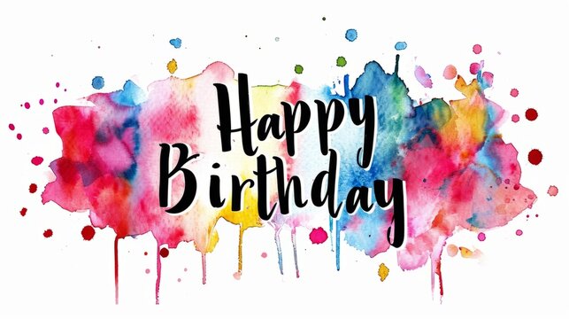 Words Happy Birthday isolated on white background made in Watercolor and Ink Collage style. Decorative lettering of phrase Happy Birthday. Creative postcard. Ai Generated Digital art poster.