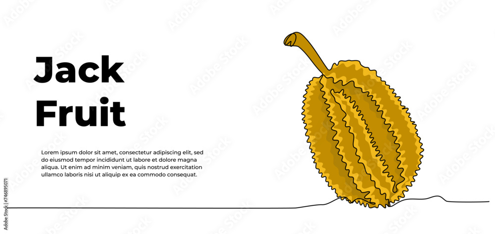 Poster jack fruit one continuous line design. fruits symbol design concept. decorative elements drawn on a 