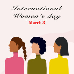 march 8 international women's day background with flat illustration concept.