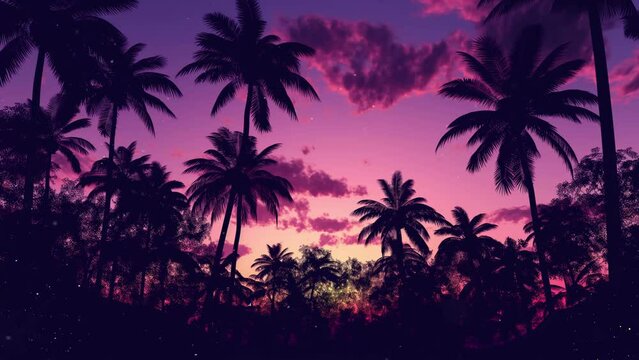tropical island paradise background with palms. silhouette of palm trees. seamless looping overlay 4k virtual video animation background