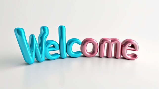 The word Welcome isolated on white background made in 3D Typography style. Decorative lettering of a word Welcome. Creative postcard. Ai Generated Digital art poster.