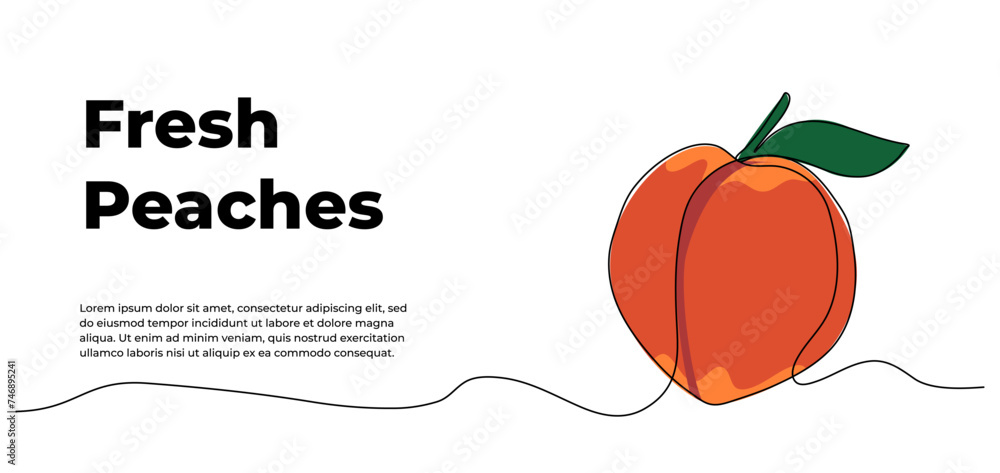 Aufkleber peach one continuous line design. fruits symbol design concept. decorative elements drawn on a white