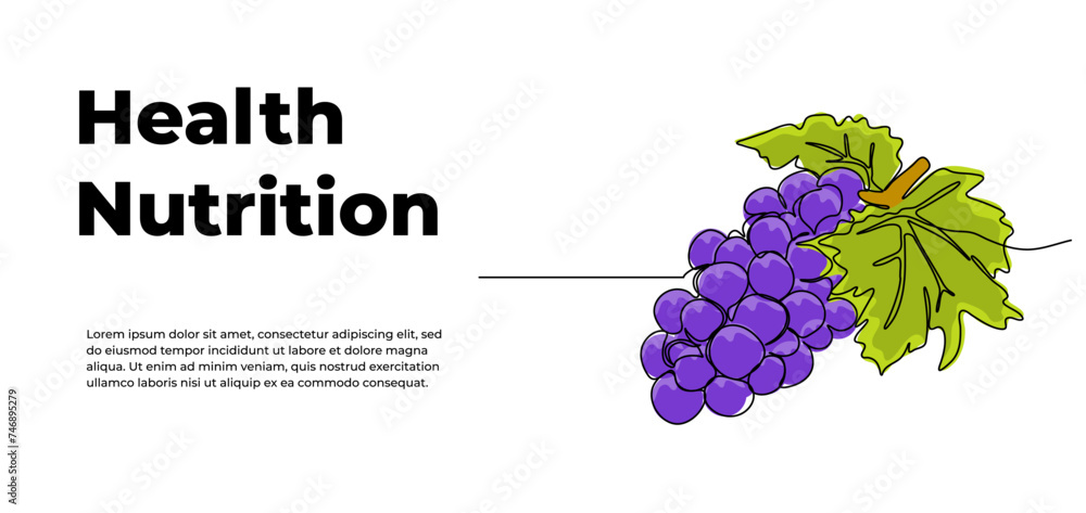 Aufkleber grape one continuous line design. fruits symbol design concept. decorative elements drawn on a white