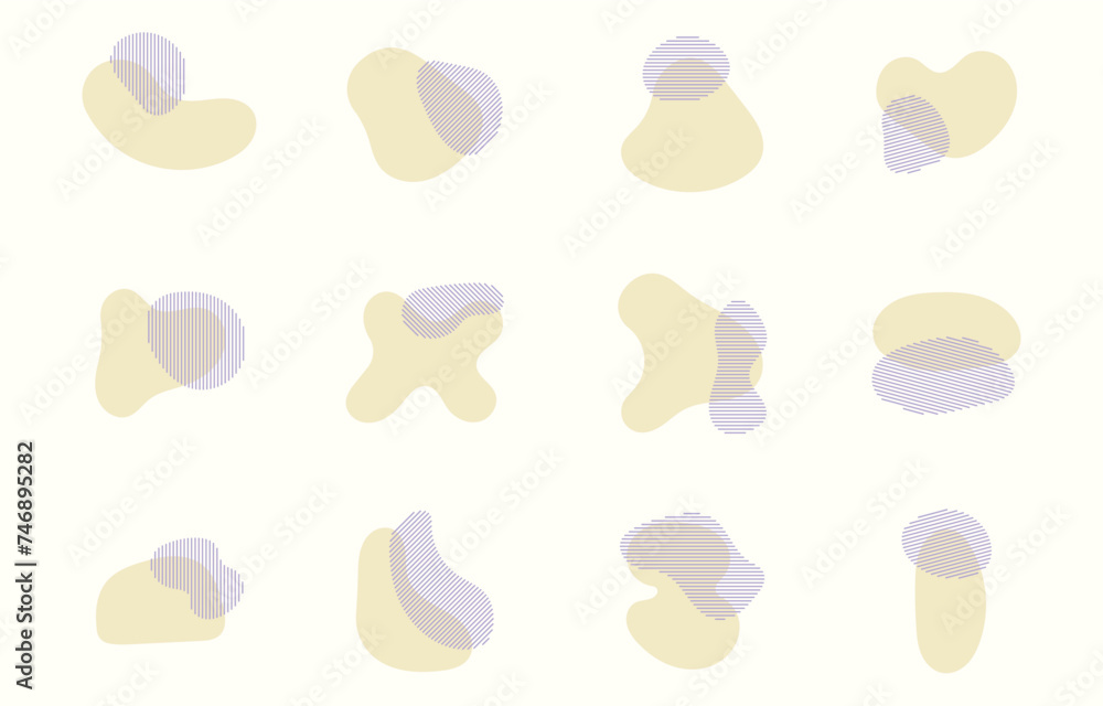 Poster fluid blob shapes and geometric forms on white background. modern amoeba design for banners. abstrac