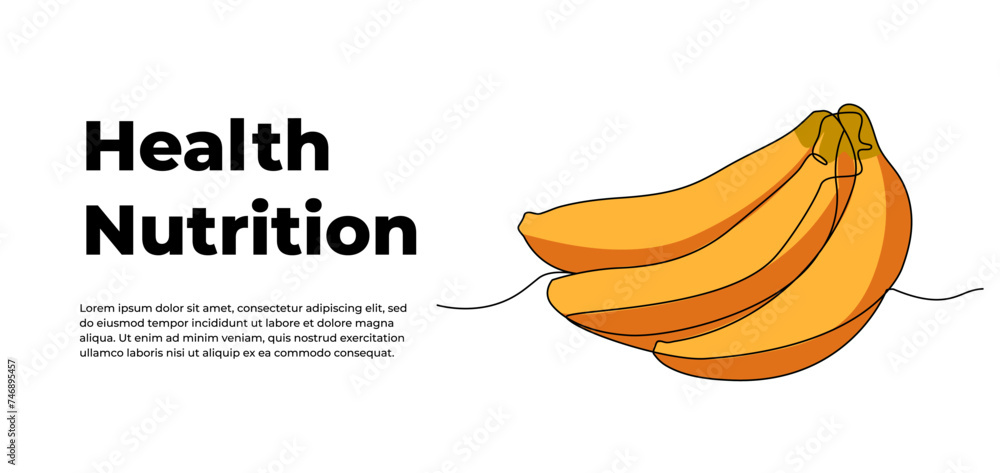 Poster banana one continuous line design. fruits symbol design concept. decorative elements drawn on a whit