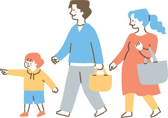 指を差している男の子と両親_色